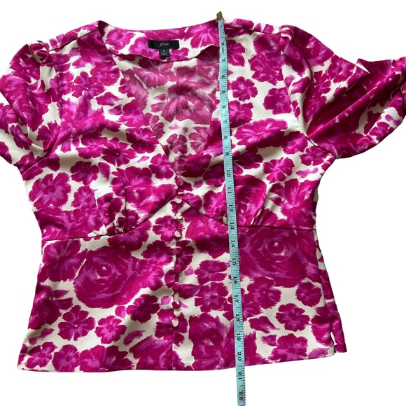 J. Crew hot pink berry plunge satin plunge blouse top covered buttons size 4 - Picture 10 of 12